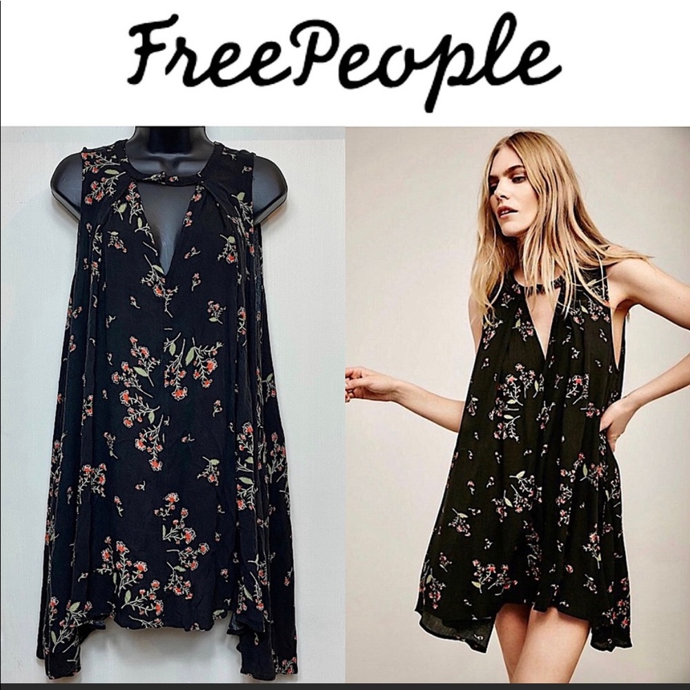 Free People Black Floral Sleeveless Swing Dress